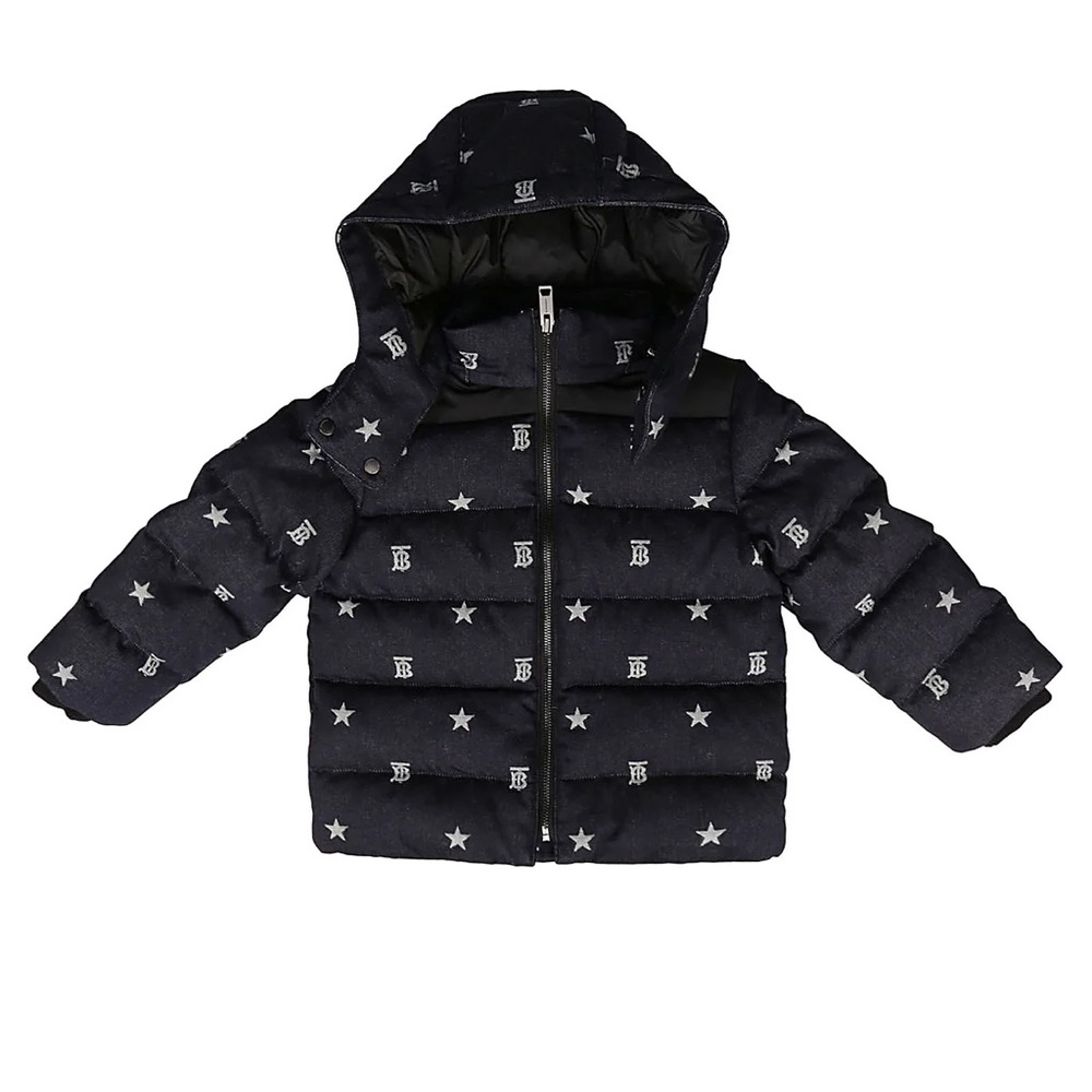 Burberry Kids Indigo Down Denim Star Monogram Puffer Jacket Coat Size 8